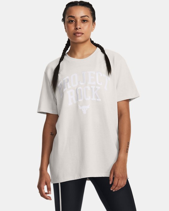 Women's Project Rock Heavyweight Campus T-Shirt, White, pdpMainDesktop image number 0